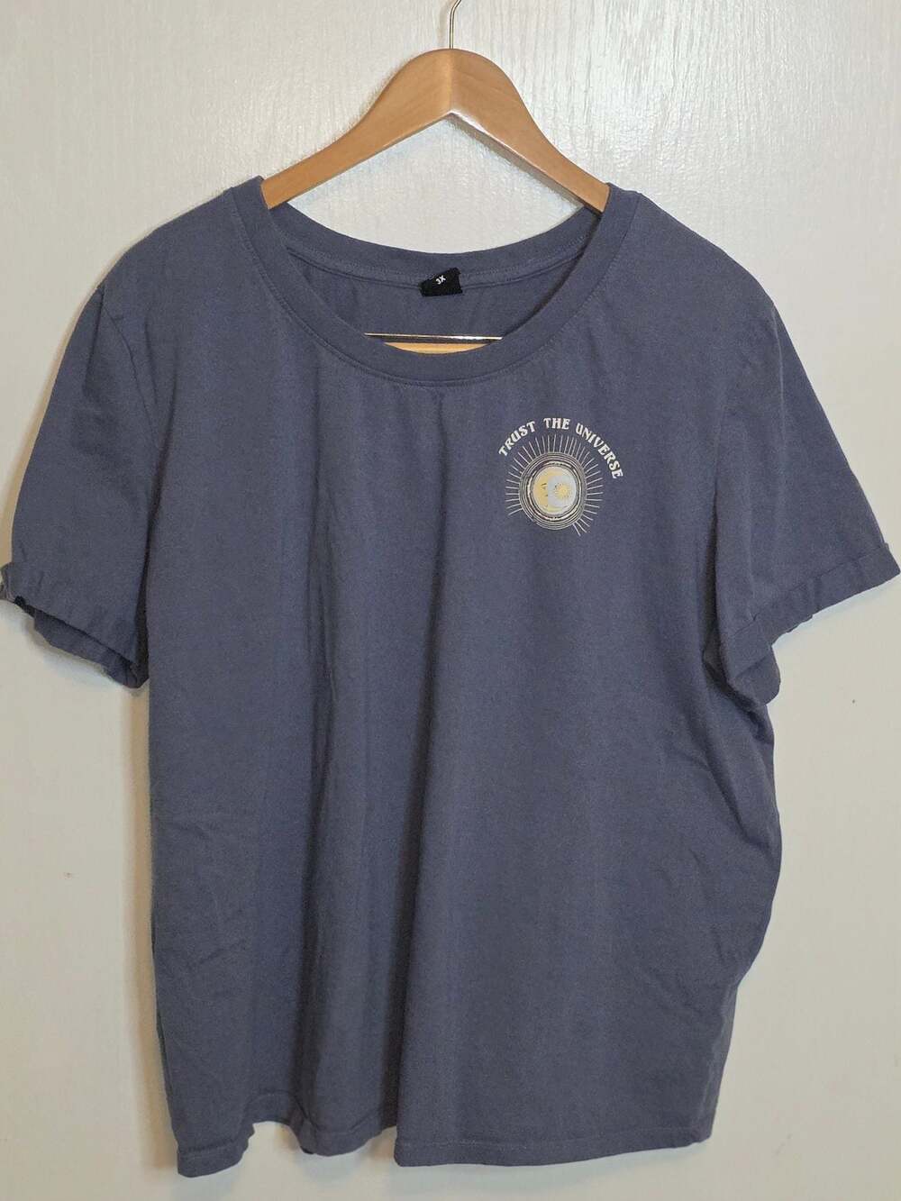 Women's Blue 'Trust the Universe' Sun and Moon Graphic T-Shirt
